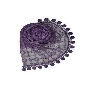 Box checkered circular design stole with sequence styled circular fringe's - Light purple